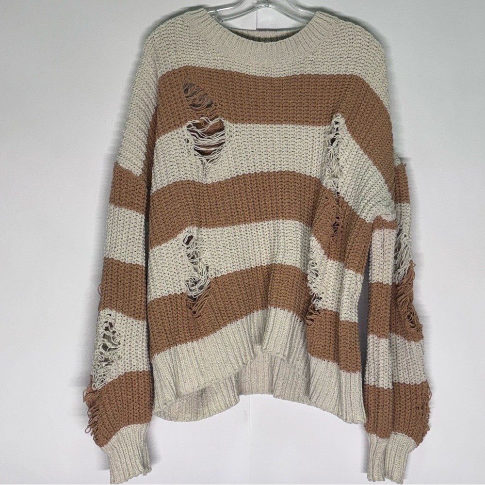 Striped distressed sweater